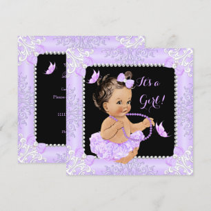 Baby-Shower-Mädchen Lavendel Schmetterling Tutu Br Einladung
