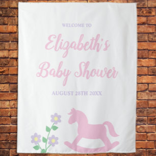 Baby Shower Mädchen mit rosa Schaukelpferd Wandteppich