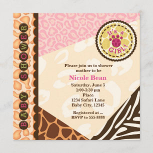 Baby Shower Mädchen Pink Safari Thema Einladungen