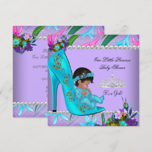 Baby Shower Mädchen Pink Türkis Blau Lila Schuh Einladung