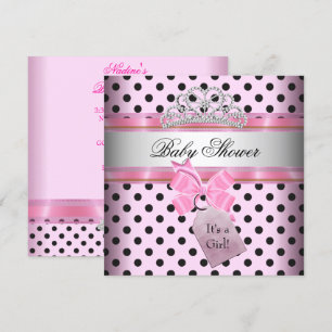 Baby Shower Mädchen Polka Dot Pink Prinzessin Schw Einladung