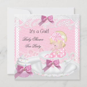 Baby Shower Mädchen Rosa Baby Teetasse Cupcake Blo Einladung