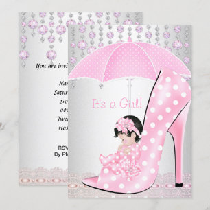 Baby Shower Mädchen Rosa Babyschuh Diamant 2 Einladung