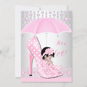 Baby Shower Mädchen Rosa Babyschuh Diamant A4 Einladung