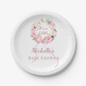 Baby Shower Mädchen rosa Blumenkranz Pappteller (Vorderseite)