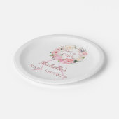 Baby Shower Mädchen rosa Blumenkranz Pappteller (Schrägansicht)