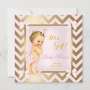 Baby Shower Mädchen Rosa Gold Chevron Blond Einladung