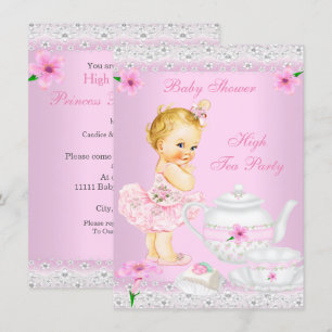 Baby Shower Mädchen Rosa High Tea Party Blond Einladung