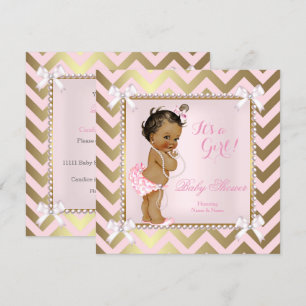 Baby Shower Mädchen Rosa Perle Gold Chevron Ethnis Einladung