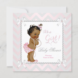 Baby Shower Mädchen Rosa Perle Grau Weiß Ethnisch Einladung