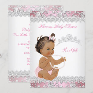 Baby Shower Mädchen Rosa Perle Silber Rose Brünett Einladung