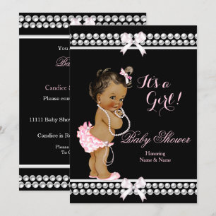 Baby-Shower Mädchen Rosa Perlen Schwarz Ethnisch Einladung