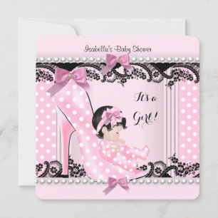 Baby Shower Mädchen Rosa Punkte High Heel Schuh Einladung