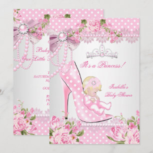 Baby Shower Mädchen Rosa Rose Polka Punkte High He Einladung