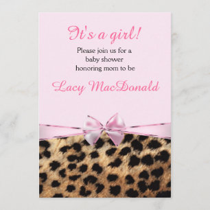 Baby Shower Mädchen Rosa Schleife Leopard Cheetah  Einladung