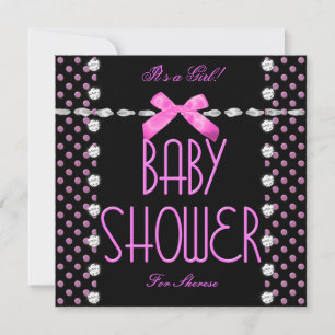 Baby Shower Mädchen Rosa Schwarz Weiß Punkte Einladung