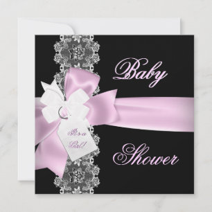 Baby Shower Mädchen Rosa Schwarz Weiß Spitze Einladung