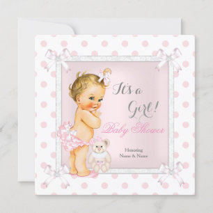 Baby Shower Mädchen Rosa Spielzeug Punkte Blond Einladung