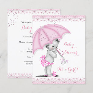Baby-Shower Mädchen Rosa Streusel Schirm Einladung