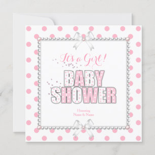 Baby-Shower Mädchen Rosa Weiße Punkte Perlen Einladung