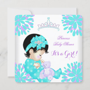 Baby Shower Mädchen Süße Baby Türkis Lila Bär Einladung