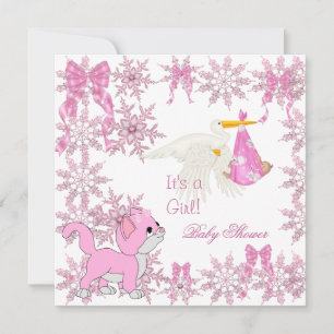Baby Shower Mädchen Süße Kätzchen Storch Einladung
