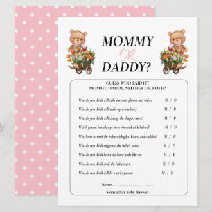Baby Shower Mädchen Teddy Mama Papa Floral Rustika Einladung
