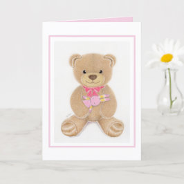 Baby-Shower-Mädchen-Teddybär gefaltete Grußkarte Karte