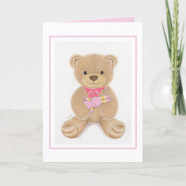 Baby-Shower-Mädchen-Teddybär-Grußkarte zum Falten Karte