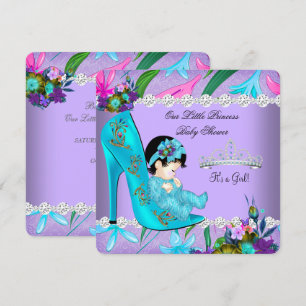 Baby Shower Mädchen Türkis Lila Blumen Schuh Einladung