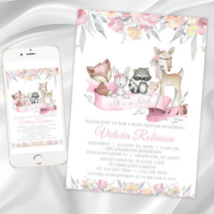 Baby Shower Mädchen Waldtiere Einladung