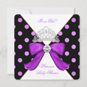 Baby Shower Mädchen Weiß Lila Prinzessin Punkte Einladung