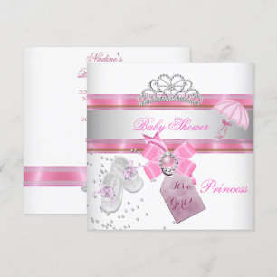Baby Shower Mädchen Weiß Rosa Prinzessin Tiara Mag Einladung