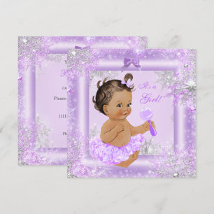 Baby Shower Mädchen Winter Lavendel Schneeflocke B Einladung
