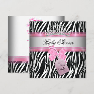 Baby Shower Mädchen Zebra Rosa Prinzessin Schwarz Einladung
