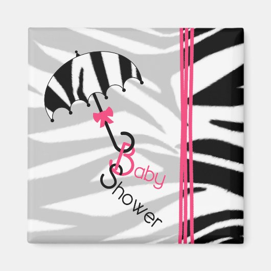 Baby Shower Magnet - Zebra Print Umbrella & Pink (Vorne)