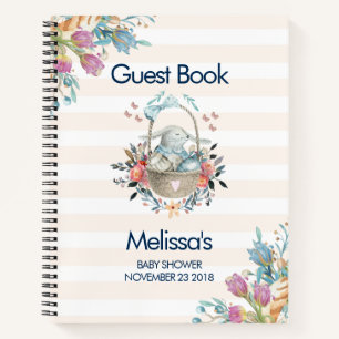 Baby Shower 'Mama Hase im Korb & Tulpenblumen' Notizblock