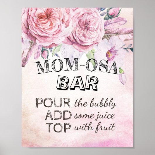 Baby Shower MAMA-OSA BAR Sign Boho Blume Feathers Poster (Vorne)