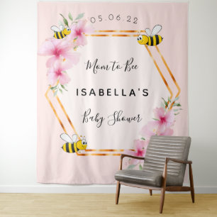 Baby-Shower-Mama-to-be rosa Blumen Mädchen Wandteppich