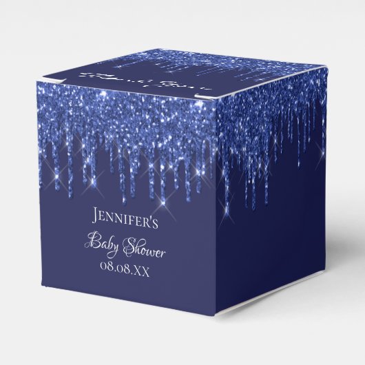 Baby Shower Marineblau Glitzer vielen Dank Geschenkschachtel (Vorderseite)