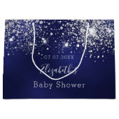 Baby Shower Marinefeld blauer Glitzer Monogram Jun Große Geschenktüte (Vorderseite)