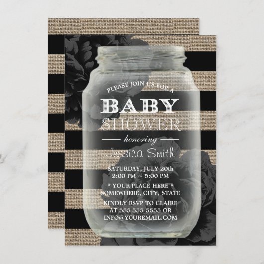 Baby Shower Mason Jar Rustic Burlap Streifen Einladung (Vorne/Hinten)