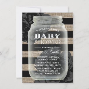Baby Shower Mason Jar Rustic Burlap Streifen Einladung
