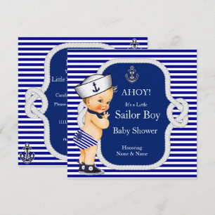 Baby Shower Matrosen Junge Blau Gestreift Blond Einladung