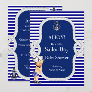 Baby Shower Matrosen Junge Blau Gestreift Blond Einladung