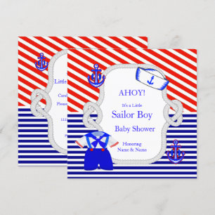 Baby Shower Matrosenanzug Junge Rot Royal Blau Str Einladung