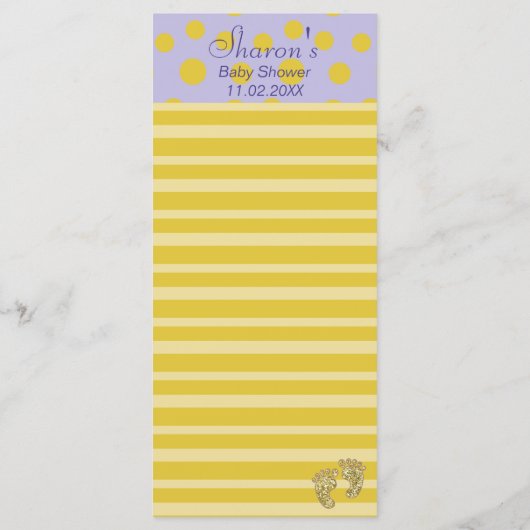 Baby Shower Menü "Gold Feet" Menükarte (Rückseite)