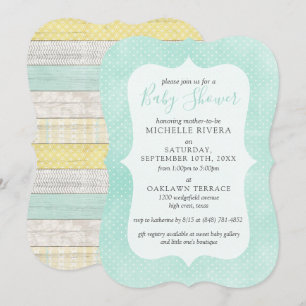 Baby Shower Mintgelb Rustikales Holz Geschlechtsne Einladung
