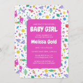 BABY SHOWER MIRL Niedlich Space Rockets Muster CUS Einladung (Vorne/Hinten)