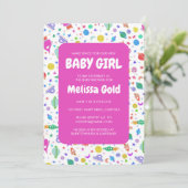 BABY SHOWER MIRL Niedlich Space Rockets Muster CUS Einladung (Stehend Vorderseite)